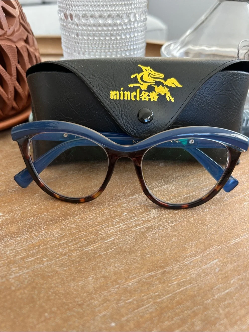 Women’s Blue and Tortoiseshell Cat-Eye Glasses with Case